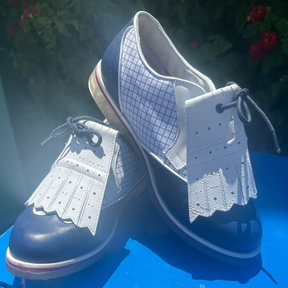 Equipt Play Shoes Women's Wingtip Kiltie Spikeless Classic Performance Golf Navy
